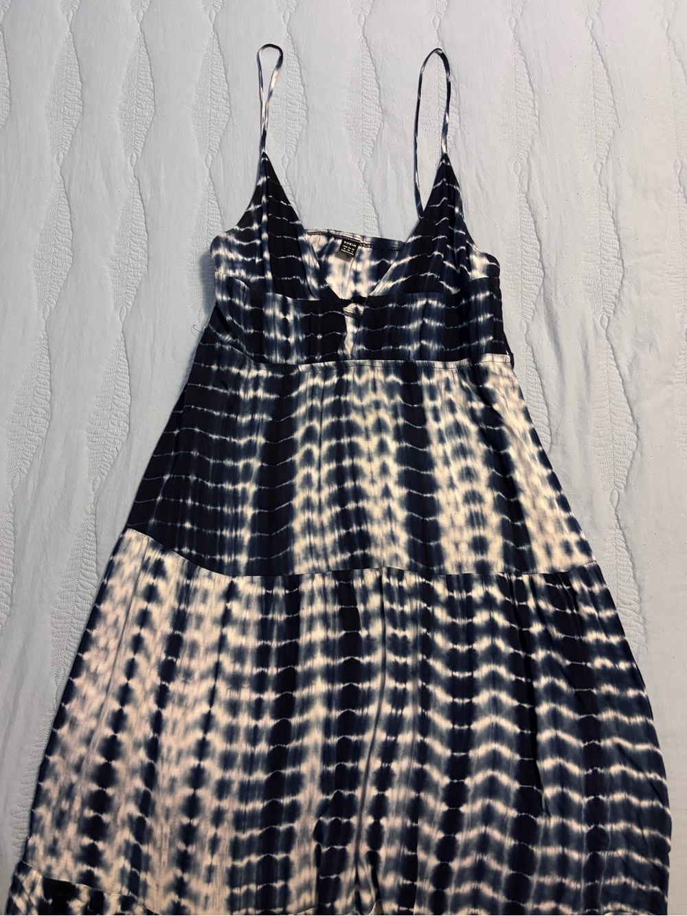 Tie-Dye Spaghetti Strap Summer Dress - Blue & White